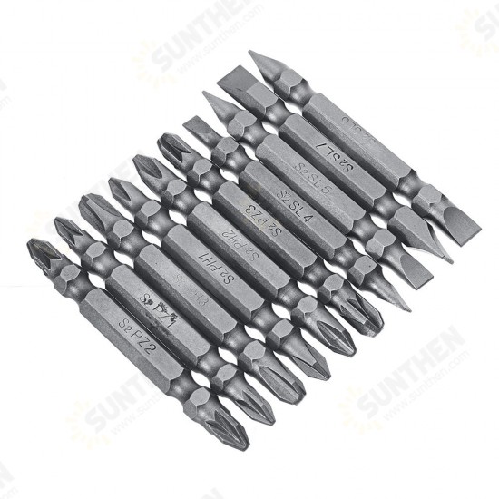 10pcs 65mm Magnetic Screwdriver Bits 1/4 Inch Hex Shank PH/PZ/FL Screwdriver Bit Set