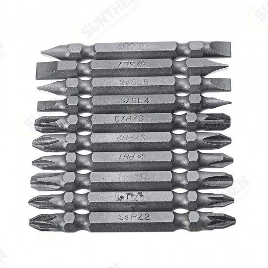 10pcs 65mm Magnetic Screwdriver Bits 1/4 Inch Hex Shank PH/PZ/FL Screwdriver Bit Set