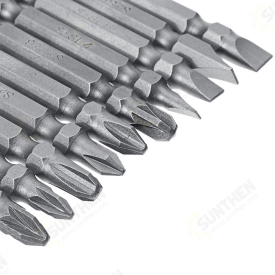 10pcs 65mm Magnetic Screwdriver Bits 1/4 Inch Hex Shank PH/PZ/FL Screwdriver Bit Set