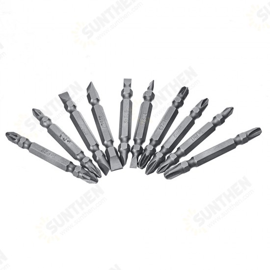 10pcs 65mm Magnetic Screwdriver Bits 1/4 Inch Hex Shank PH/PZ/FL Screwdriver Bit Set