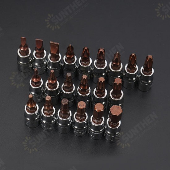 1/4 Inch Drive Sockets Set S2 Alloy Metric Screwdriver Bit Sockets Hex/Slotted/Phillips/Pozi/Torx