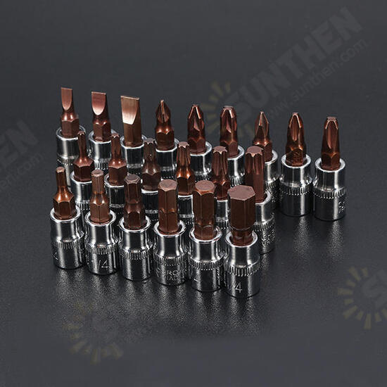 1/4 Inch Drive Sockets Set S2 Alloy Metric Screwdriver Bit Sockets Hex/Slotted/Phillips/Pozi/Torx