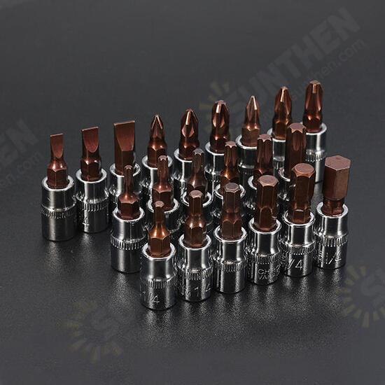 1/4 Inch Drive Sockets Set S2 Alloy Metric Screwdriver Bit Sockets Hex/Slotted/Phillips/Pozi/Torx