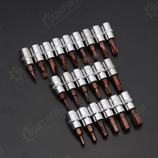 1/4 Inch Drive Sockets Set S2 Alloy Metric Screwdriver Bit Sockets Hex/Slotted/Phillips/Pozi/Torx