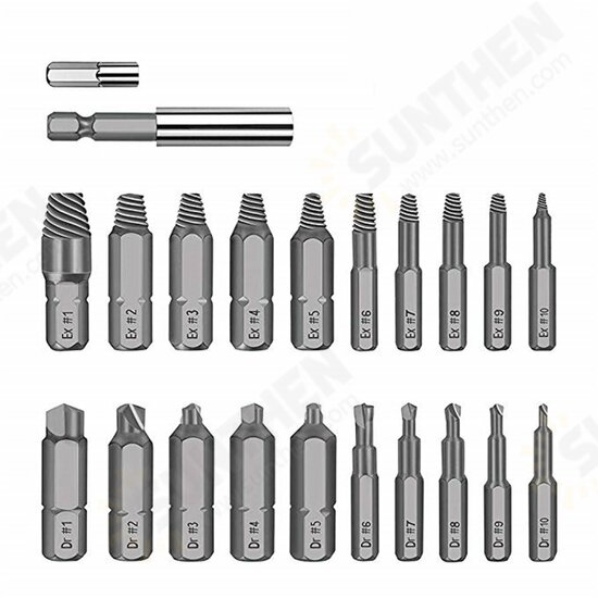 22pcs Damaged Screw Extractor Set for Broken Screw HSS Broken Bolt Extractor Screw Remover Kits