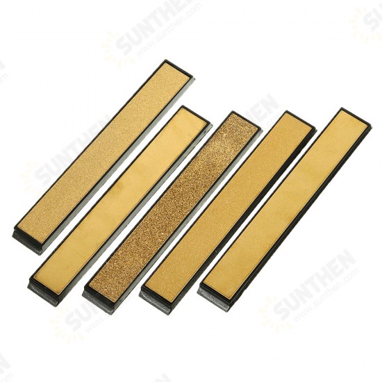 5PCS Titanium Coated Diamond Knifes Sharpener 80/200/600/1000/2000 Grit Angle Sharpening Sharpen Stone Whetstone Bar with Base