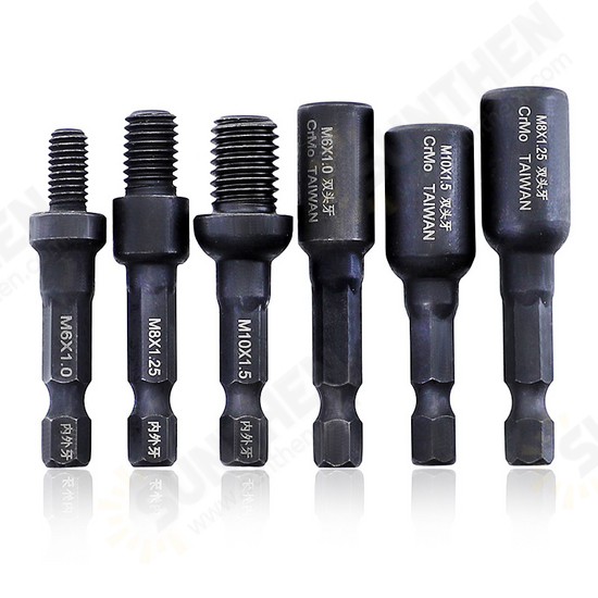 Self-Tapping Socket Adapter for 6mm/8mm/10mm Insert Nuts or Hanger Bolt Power Drill Tools 1/4 Inch Hex Shank