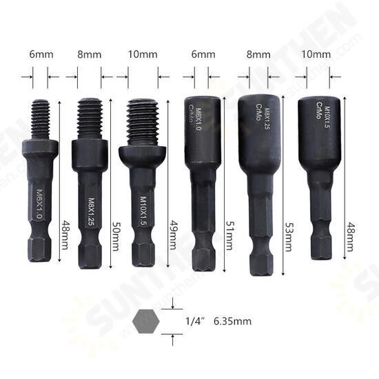 Self-Tapping Socket Adapter for 6mm/8mm/10mm Insert Nuts or Hanger Bolt Power Drill Tools 1/4 Inch Hex Shank Self-Tapping Socket Adapter for 6mm/8mm/10mm Insert Nuts or Hanger Bolt Power Drill Tools 1/4 Inch Hex Shank