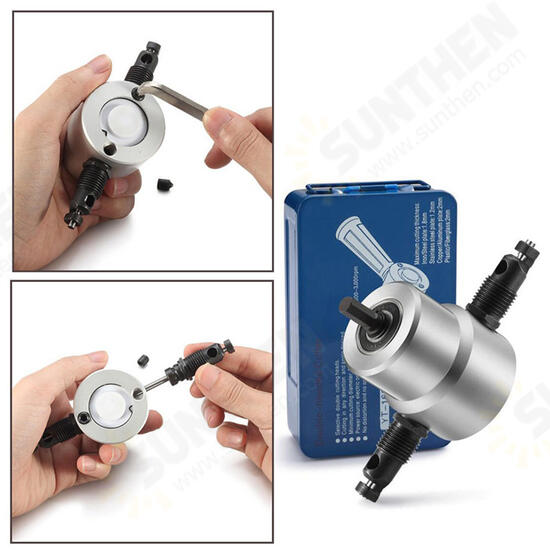 Silver 5Pcs YT-160A Double Head Metal Sheet Nibbler Cutter Drill Attachment with Wrench Cutting Blade Set for Electric Drill Silver 5Pcs YT-160A Double Head Metal Sheet Nibbler Cutter Drill Attachment with Wrench Cutting Blade Set for Electric Drill