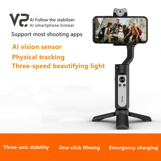 V2 AI Follow Shot 3-Axis Balanced Anti-Shake Selfie Stick Cellphone Smart Recognition Gimbal Stabilizer For Live