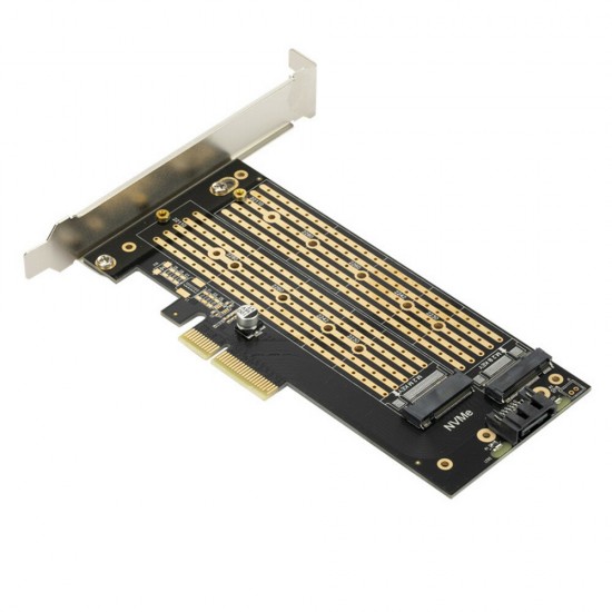M.2 NVMe NGFF SSD to PCIE SATA Dual-disk Expansion Card Supports MKey BKe