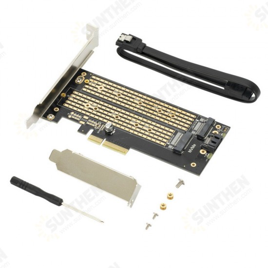 M.2 NVMe NGFF SSD to PCIE SATA Dual-disk Expansion Card Supports MKey BKe