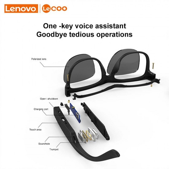 Lecoo-C8 bluetooth V5.0 Earphone 120mAh Battery IPX6 Waterproof Anti-glare Voice Control Smart Touch 31g Lightweight Sunglasses Sport Headphone