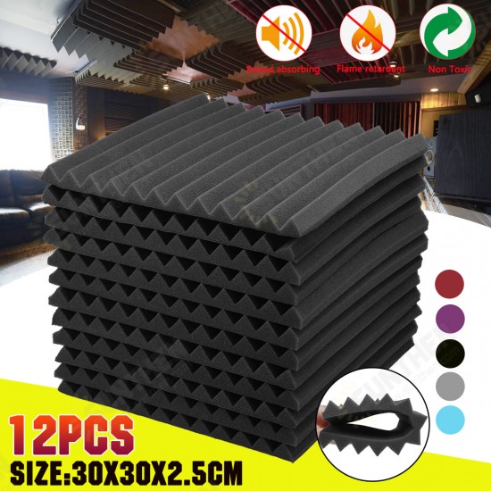 12Pcs Soundproof Foam Panels Noise Reduction Flame Retardant Acoustic Panels Tiles 30*30*2.5CM for Studio & KTV Sound Insulation