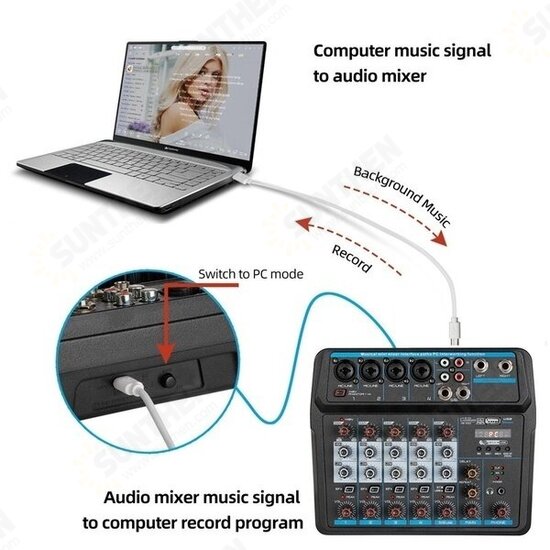 4 6 Channels Sound Mixing Console Portable Audio Mixer bluetooth USB Record 48V Phantom Power for PC Laptop Speaker Headphone