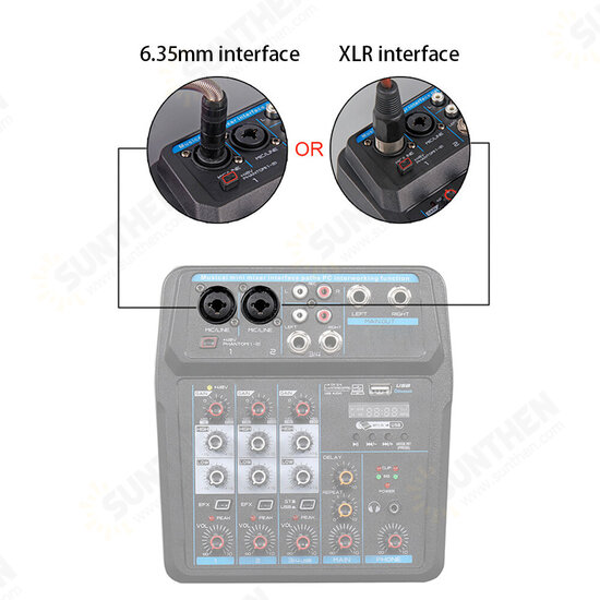 4 6 Channels Sound Mixing Console Portable Audio Mixer bluetooth USB Record 48V Phantom Power for PC Laptop Speaker Headphone