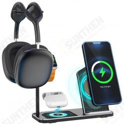 4 in 1 18W Wireless Charger Dock Charging Station Headphone Stand Aluminum Alloy 18W Charging Stand 4 in 1 18W Wireless Charger Dock Charging Station Headphone Stand Aluminum Alloy 18W Charging Stand