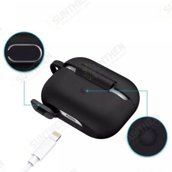 4 in 1 Silicone Shockproof Anti-drop Earphone Storage Case with keychain + Anti-lost Strap + Dust-proof Metal Protective Film Sticker for Airpods Pro 2019