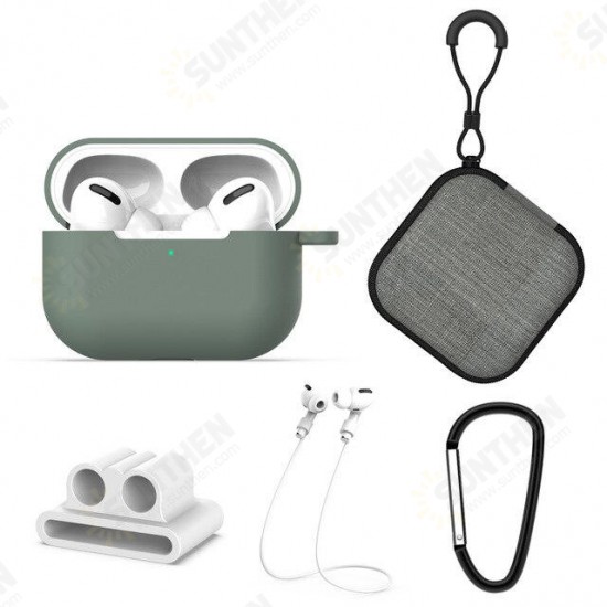 5 in 1 Silicone Shockproof Dirtproof Earphone Storage Case with Strap Hook Keychain Anti-lost Strap Storage Bag for Apple Airpods Pro 2019