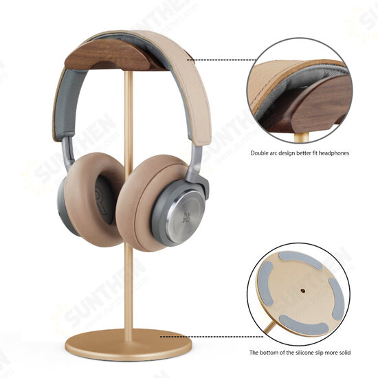 EJ4 Headphone Holder Walnut Wood Gaming Headset Stand Display Bracket Rack with Non-Slip Metal Base