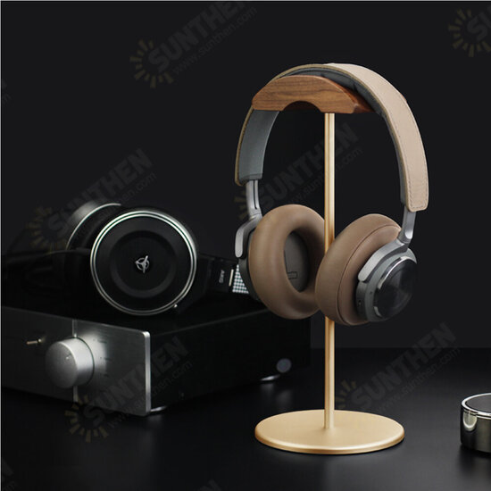 EJ4 Headphone Holder Walnut Wood Gaming Headset Stand Display Bracket Rack with Non-Slip Metal Base