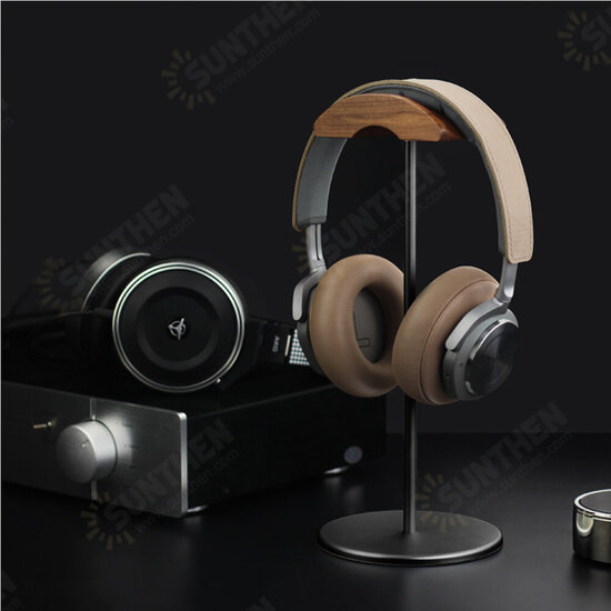 EJ4 Headphone Holder Walnut Wood Gaming Headset Stand Display Bracket Rack with Non-Slip Metal Base