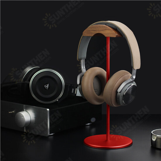 EJ4 Headphone Holder Walnut Wood Gaming Headset Stand Display Bracket Rack with Non-Slip Metal Base