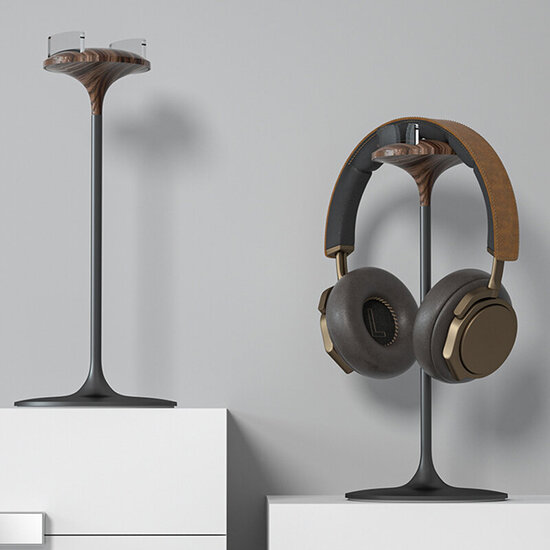 EJ60 Headphones Holder Walnut Wood Headset Bracket Hanger Rack with Solid Metal Base for AirPods Max for Beats