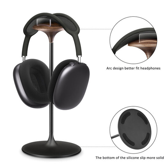 EJ60 Headphones Holder Walnut Wood Headset Bracket Hanger Rack with Solid Metal Base for AirPods Max for Beats