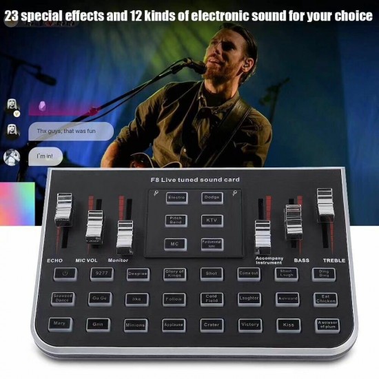 F8 Sound Card Studio Audio Mixer Microphone Webcast Entertainment Streamer Live Sound Card for Phone Computer