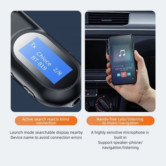 T17 bluetooth 5.0 Car Kit Handsfree USB Audio Receiver Transmitter Adapter with LED Screen AUX Music Stereo Wireless Adapter