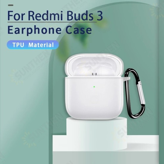 TPU Clear Transparent Earphone Protective Case With Hook for Xiaomi Redmi Buds 3 TPU Clear Transparent Earphone Protective Case With Hook for Xiaomi Redmi Buds 3