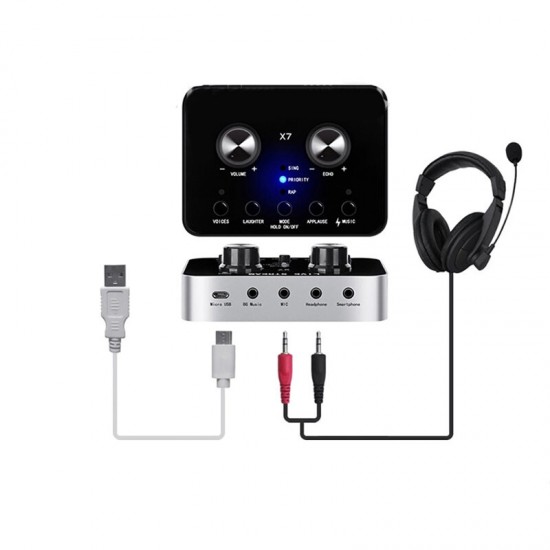 X7 External Sound Card Headset Microphone Webcast Live Broadcast Voice Changer for Computer Smart Phone Tablet