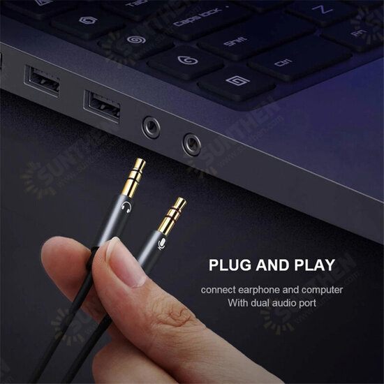 YH192 2-In-1 Audio Cable 3.5mm Adapter Female to Microphone Audio Male Braided Conversion Line for PC Computer Laptop Tablet Mobile Phones