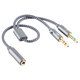 YH192 2-In-1 Audio Cable 3.5mm Adapter Female to Microphone Audio Male Braided Conversion Line for PC Computer Laptop Tablet Mobile Phones