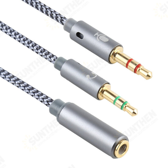 YH192 2-In-1 Audio Cable 3.5mm Adapter Female to Microphone Audio Male Braided Conversion Line for PC Computer Laptop Tablet Mobile Phones