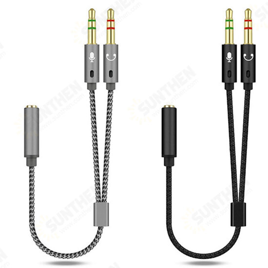 YH192 2-In-1 Audio Cable 3.5mm Adapter Female to Microphone Audio Male Braided Conversion Line for PC Computer Laptop Tablet Mobile Phones