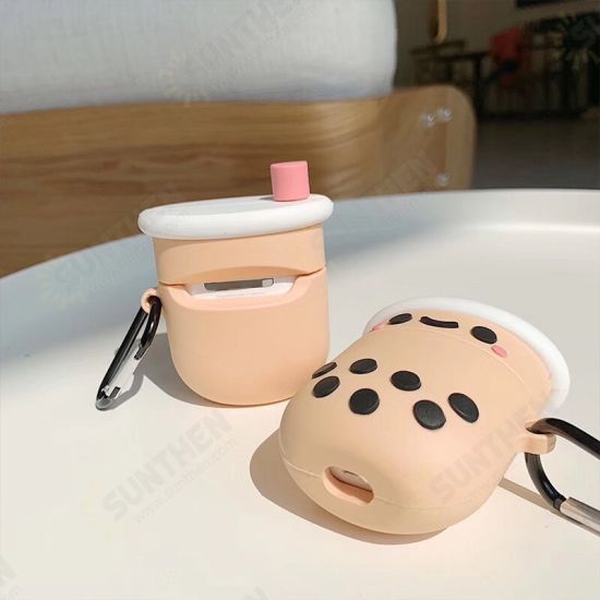 Creative Pearl Milk Tea Pattern Soft Silicone Shockproof Earphone Storage Case for Apple Airpods 1 / 2 / 3 Airpods Pro