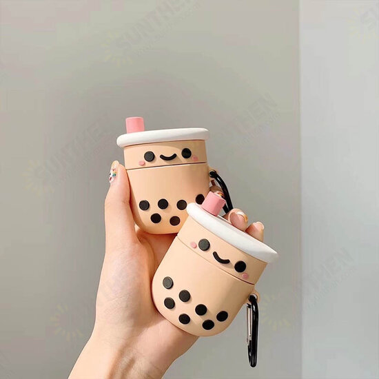 Creative Pearl Milk Tea Pattern Soft Silicone Shockproof Earphone Storage Case for Apple Airpods 1 / 2 / 3 Airpods Pro