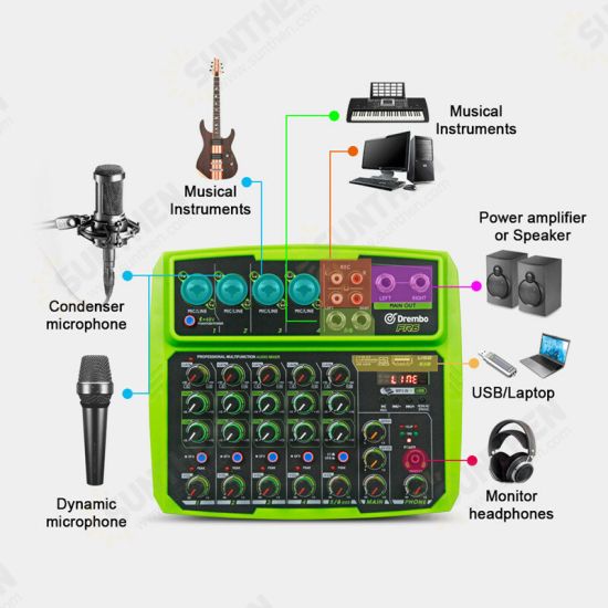 4 Channel Protable Digital Audio Mixer Console with Sound Card bluetooth USB 48V Phantom Power for DJ PC Recording 4 Channel Protable Digital Audio Mixer Console with Sound Card bluetooth USB 48V Phantom Power for DJ PC Recording