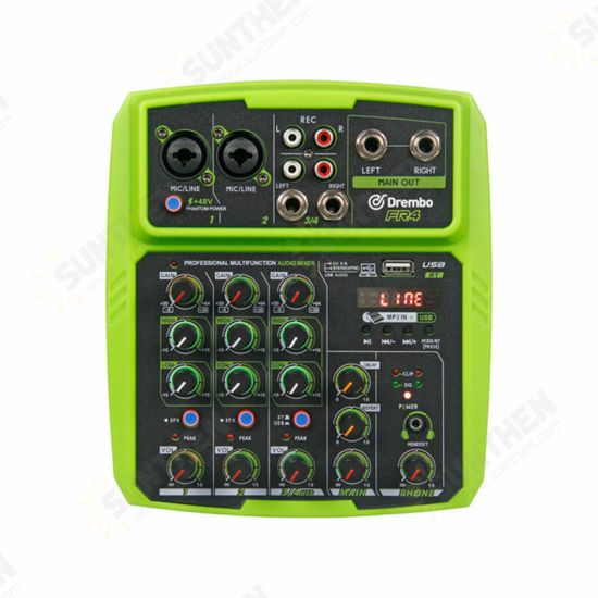 4 Channel Protable Digital Audio Mixer Console with Sound Card bluetooth USB 48V Phantom Power for DJ PC Recording