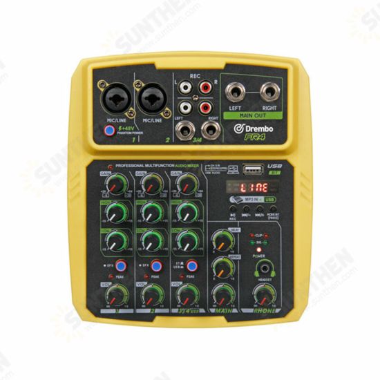 4 Channel Protable Digital Audio Mixer Console with Sound Card bluetooth USB 48V Phantom Power for DJ PC Recording