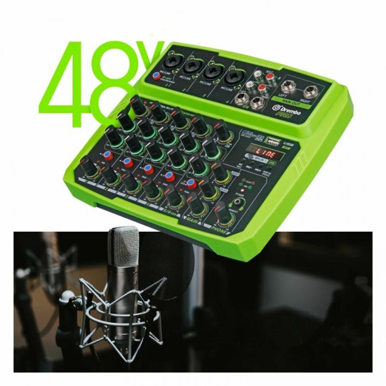 4/6 Protable Digital Audio Mixer Console with Sound Card bluetooth USB 48V Phantom Power for DJ PC Recording