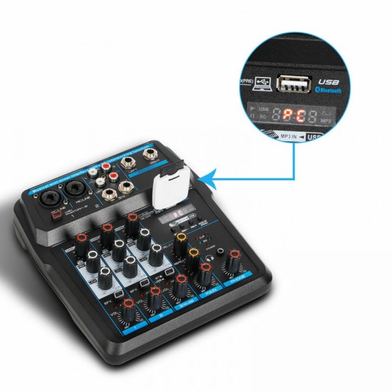 M 4/6-channel Protable bluetooth Digital Audio Mixer Console with Sound Card USB 48V Phantom Power for DJ PC Recording