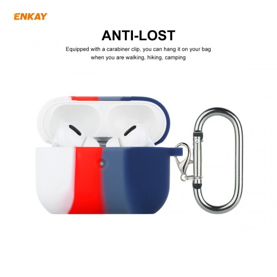 Rainbow Series 3 in 1 Split Color Soft TPU Shockproof Earphone Storage Case Protective Cover with Anti-Lost Strap Keychain for Airpods Pro