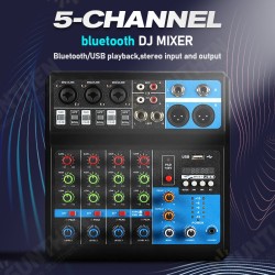 F-5A 5 Channel Mixer bluetooth Sound Card Stereo Input Output Record bluetooth USB DJ Mixer for Headphone Speaker Computer F-5A 5 Channel Mixer bluetooth Sound Card Stereo Input Output Record bluetooth USB DJ Mixer for Headphone Speaker Computer