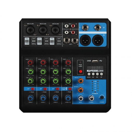 F-5A 5 Channel Mixer bluetooth Sound Card Stereo Input Output Record bluetooth USB DJ Mixer for Headphone Speaker Computer