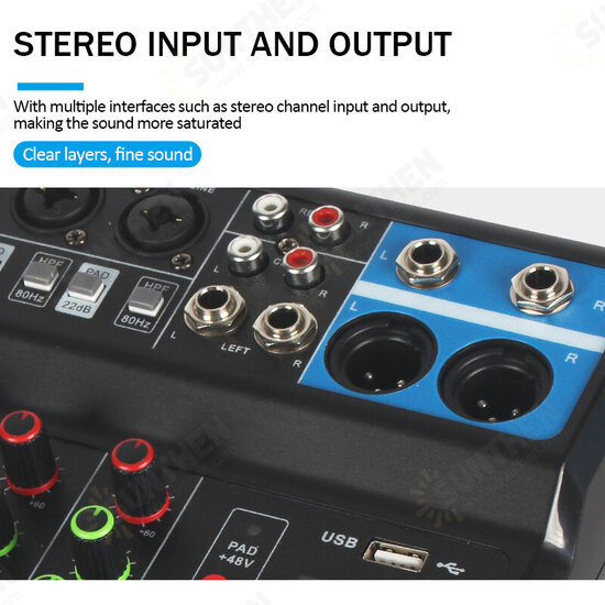 F-5A 5 Channel Mixer bluetooth Sound Card Stereo Input Output Record bluetooth USB DJ Mixer for Headphone Speaker Computer