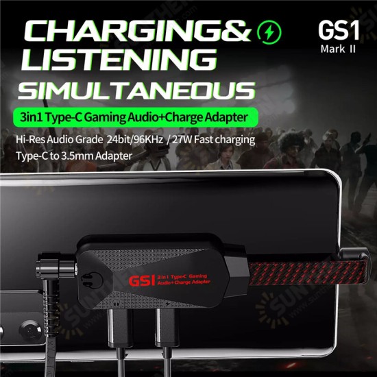 GS1 3 in 1 Sound Card Type-C to 3.5mm Adapter 27W Fast Charging Hi-Res Audio Gaming Mobile Phones Sound Card Charging Adapter GS1 3 in 1 Sound Card Type-C to 3.5mm Adapter 27W Fast Charging Hi-Res Audio Gaming Mobile Phones Sound Card Charging Adapter