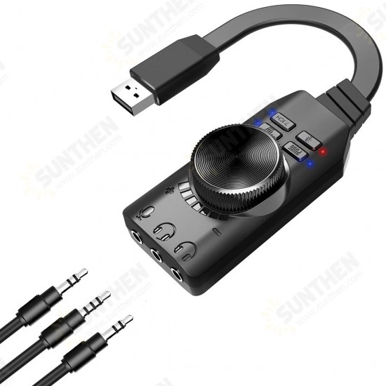 GS3 7.1 Channel Sound Card Adapter External USB Audio 3.5mm Headset Microphone for PUBG League of Legends PC Computer Notebook Desktop Windows